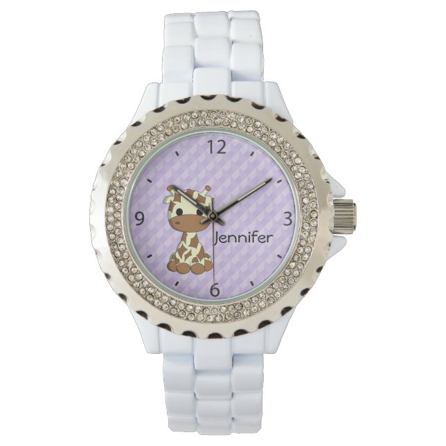 Montre Mignonne petite girafe kawaii dessin du nom de fem (devant)