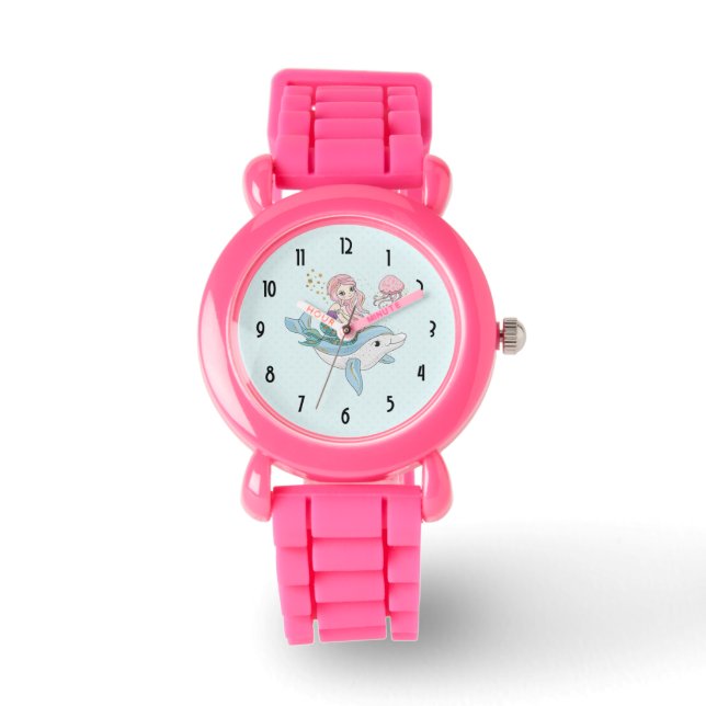 Montre Mignonne sirène chevauchant un dauphin sous la mer (Recto)