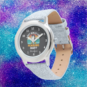 Montre mignonnes filles ajouter nom pingouin amoureux