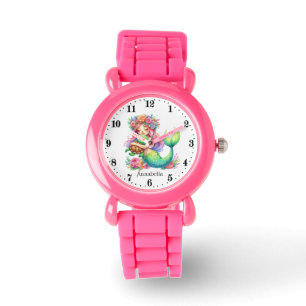 Montre Mignonnes filles mermaid amoureux ajouter le nom