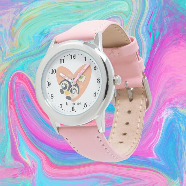 Montre mignonnes filles pingouins amoureux ajouter nom (Créateur téléchargé)