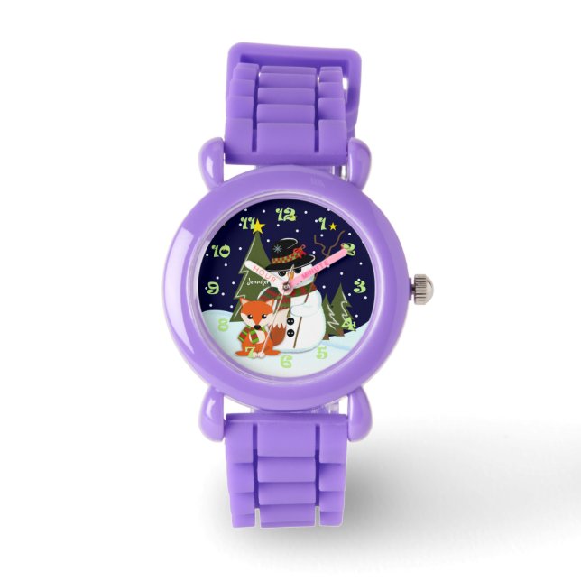 Montre Mignons Noël Snowman, Fox et Nom personnalisé (Recto)