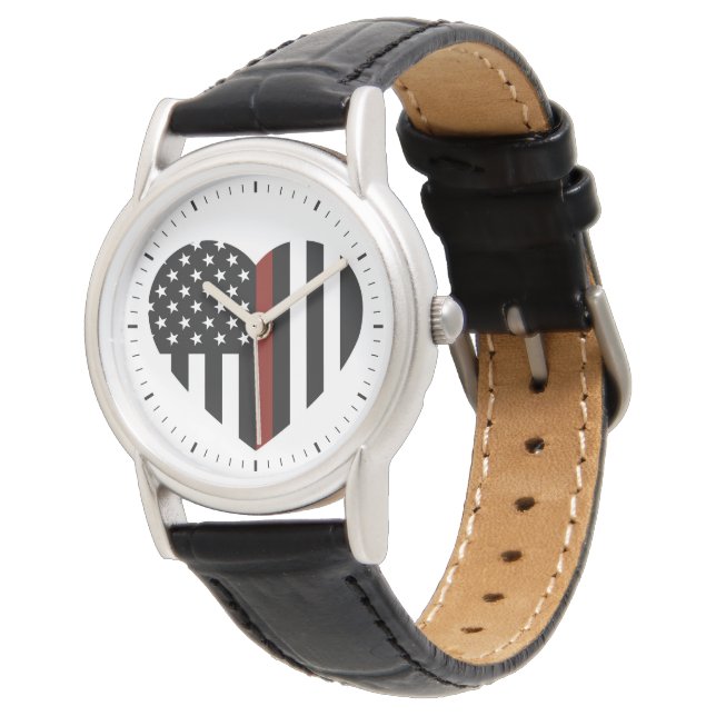 Montre Mince Red Line Coeur en forme de drapeau américain (Incliné)