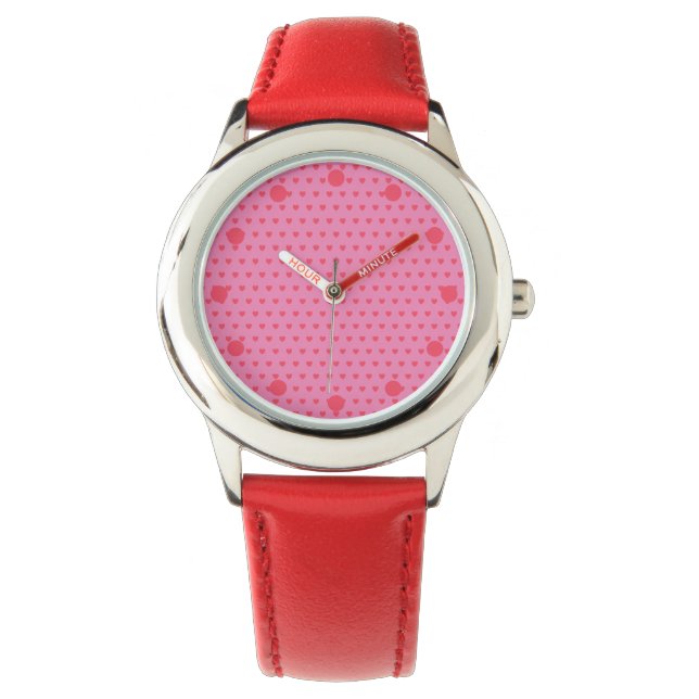 Montre Mini Coeurs rose et rouge Filles Valentines (devant)