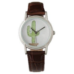 Montre minimaliste de cactus d'aquarelle sans
