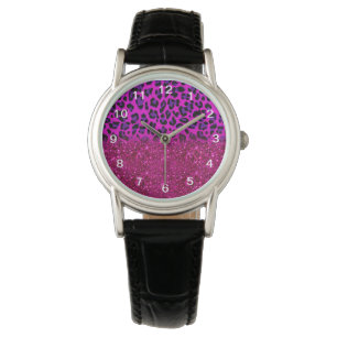 Montre Mode moderne rose violet Parties scintillant Leopa