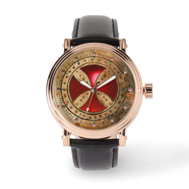 Montre MODÈLE ANTIQUE CROIX Rouge Ruby Gem (Recto)