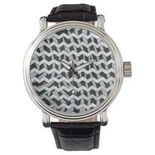 Montre Modèle Chevron noir et gris Zebra