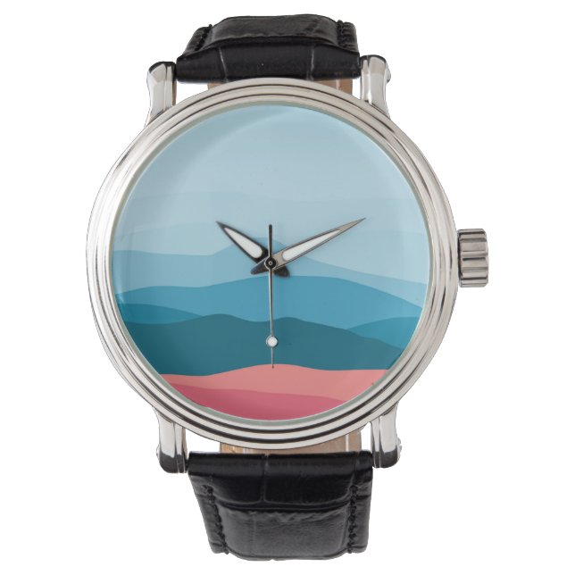 Montre Modern Abstract Pastel Blue Pink Mountains (devant)