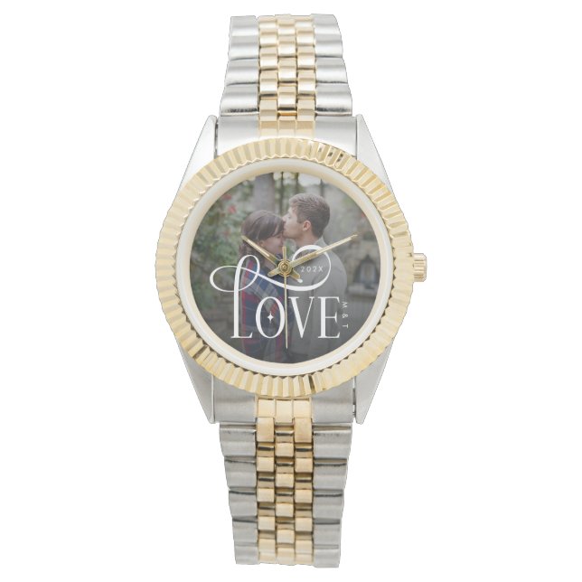 Montre Modern Script Love Custom Engaged Couples Photo (devant)