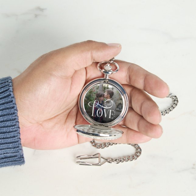 Montre Modern Script Love Custom Engaged Couples Photo (main)