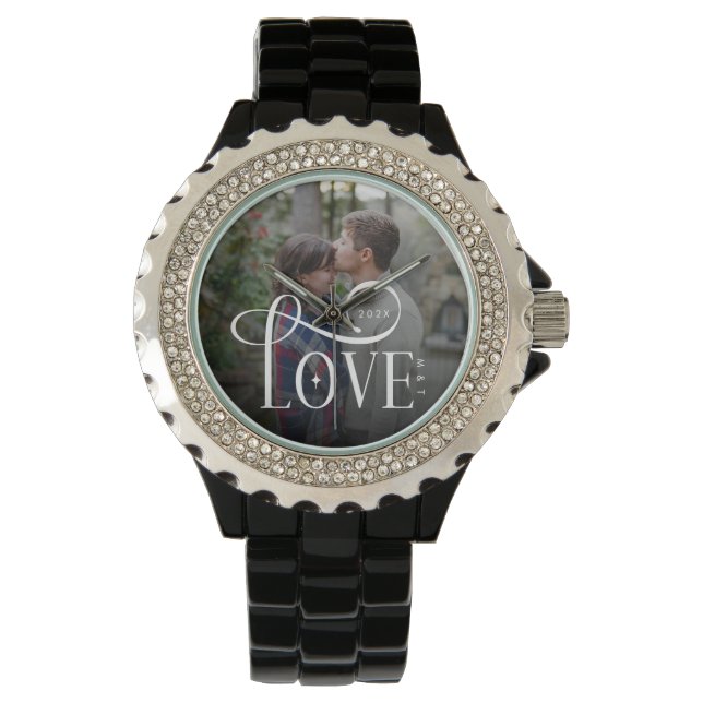 Montre Modern Script Love Custom Engaged Couples Photo (devant)
