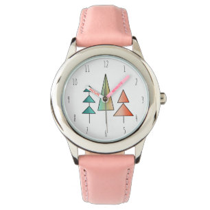 Montre moderne arc-en-ciel arbres roses sarcelle simple m