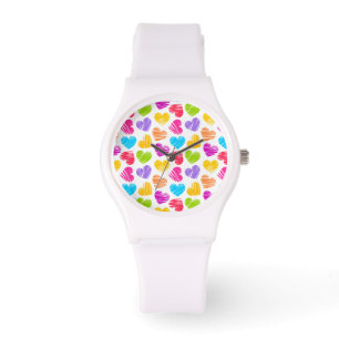 Montre Moderne et Fille Vibrant Doodled Hearts Motif