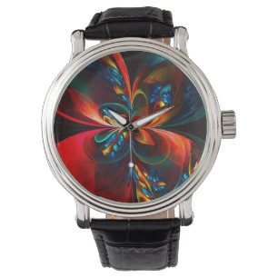 Montre Moderne Floral Abstrait Art Orange Bleu Motif #14