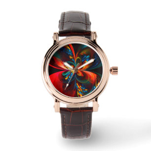 Montre Moderne Floral Abstrait Art Orange Bleu Motif #14