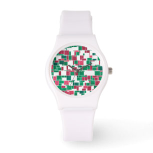 Montre Moderne Gras Rouge et Vert Noël Mondrian