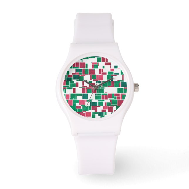 Montre Moderne Gras Rouge et Vert Noël Mondrian (Recto)