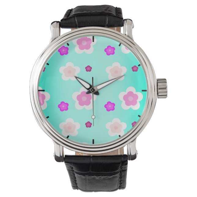 Montre Moderne Spring aqua dégradé de la flore violette m (devant)