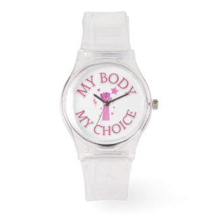 Montre Mon corps Mon choix rose poing féministe