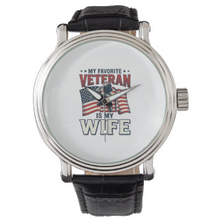 Montre Mon vétéran préféré est ma femme T-shirt patriotiq