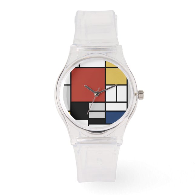 Montre Mondrian Peinture Rouge Plane Jaune Noir Gris Bleu (Recto)