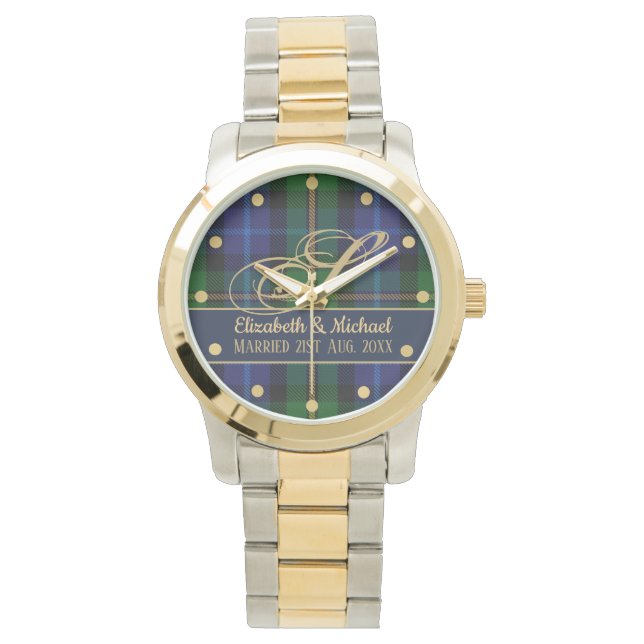 Montre Monogram Smith Tartan Blue Green Gold Newlywees (devant)