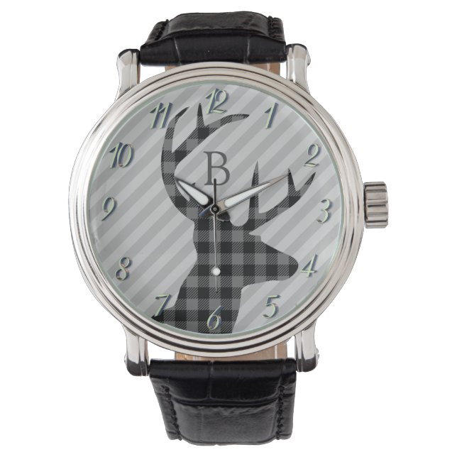 Montre Monogramme à rayures grises et cerfs plaqué tendan (devant)