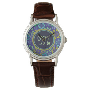 Montre Monogramme Abstrait Funky Blue Floral