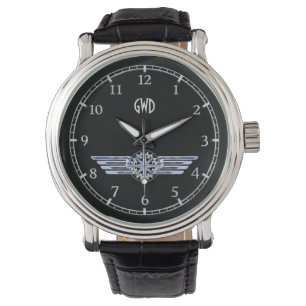 Montre Monogramme Air Pilote Ailes Argent Compass sur noi