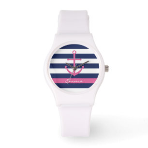Montre Monogramme Ancre bleu et rose de la Marine