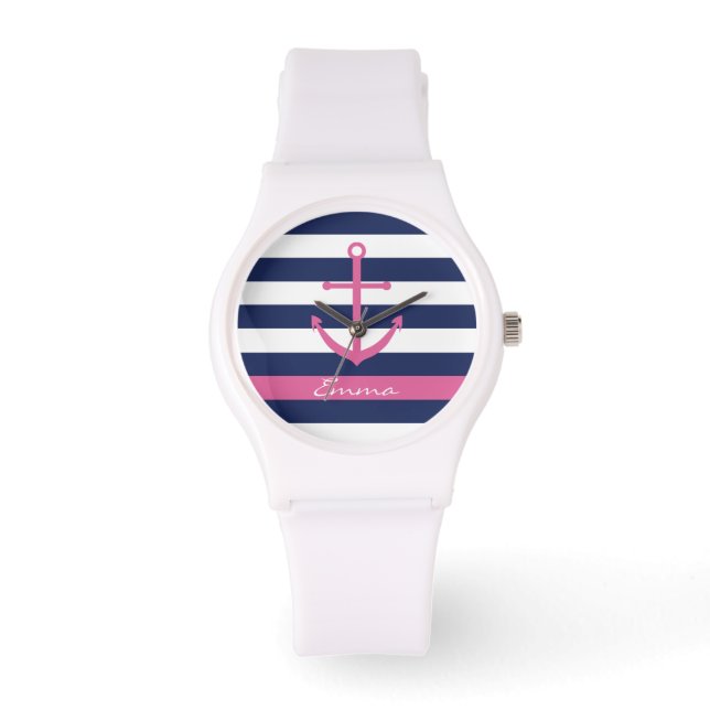Montre Monogramme Ancre bleu et rose de la Marine (Recto)