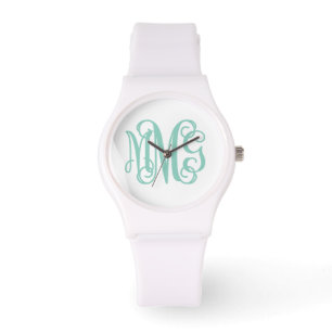 Montre Monogramme Aqua et White Preppy Script