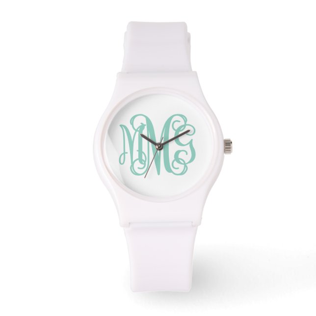 Montre Monogramme Aqua et White Preppy Script (Recto)