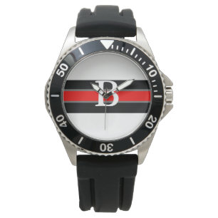 Montre Monogramme Black & Red Striped Watch