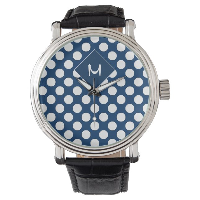 Montre Monogramme blanc de la marine bleue moderne (devant)