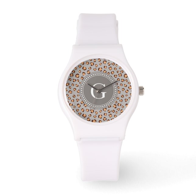 Montre Monogramme brun orange coloré mignon d'impression (Recto)