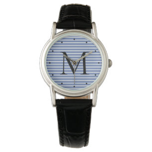 Montre Monogramme classique de rayure de gris bleu et de