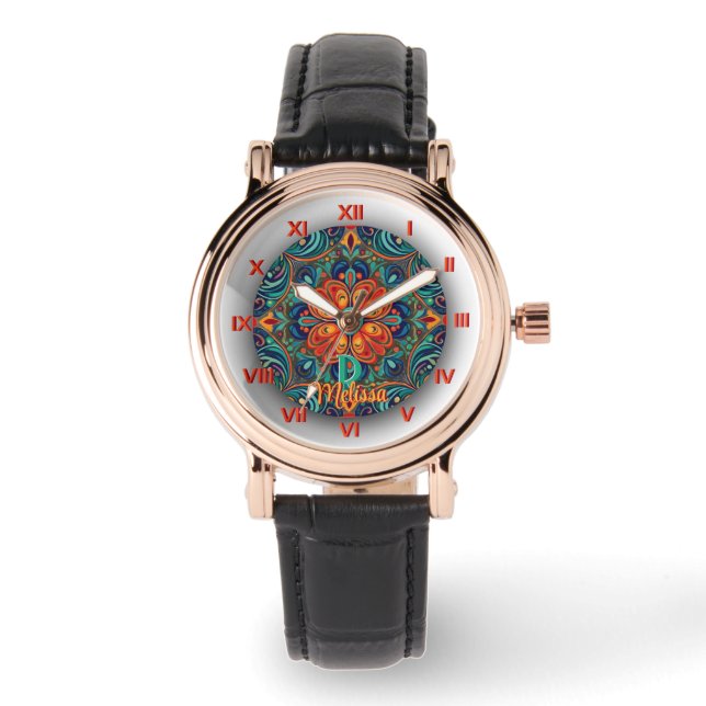 Montre monogramme coloré vert orange mexicain (Recto)