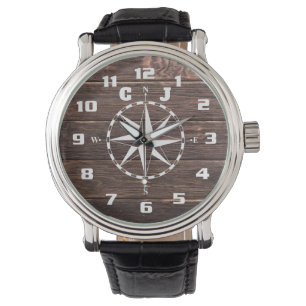 Montre Monogramme de boussole nautique rustique cool et é