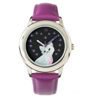 Montre Monogramme de chats mignons Monographie violette
