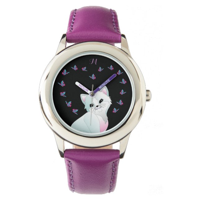 Montre Monogramme de chats mignons Monographie violette (devant)