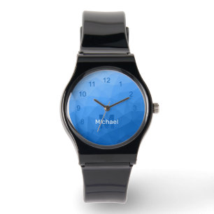 Montre Monogramme de motif de maillage géométrique bleu c