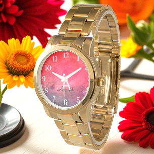 Montre Monogramme de nom noir rouge