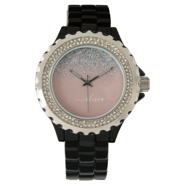 Montre Monogramme de Parties scintillant en argent rose v (devant)