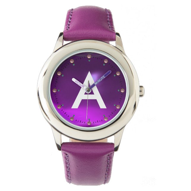 MONTRE MONOGRAMME DE STYLE DE GEMPIONNAT D'AMÉTHYSTE À PU (devant)