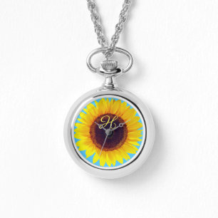 Montre Monogramme de tournesol Ciel bleu initial