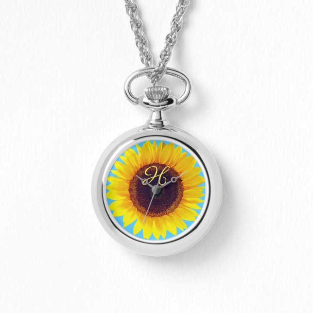 Montre Monogramme de tournesol Ciel bleu initial (Recto)