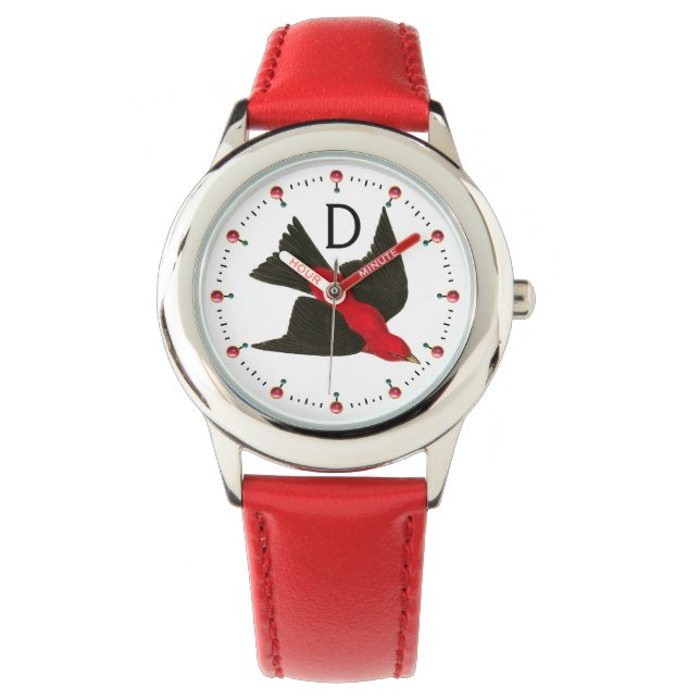 MONTRE MONOGRAMME DES PIERRES D'OISEAUX ROUGES VOL (devant)