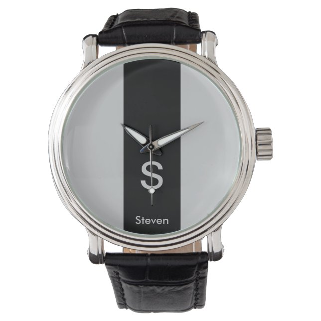Montre Monogramme deux tons moderne noir et gris (devant)